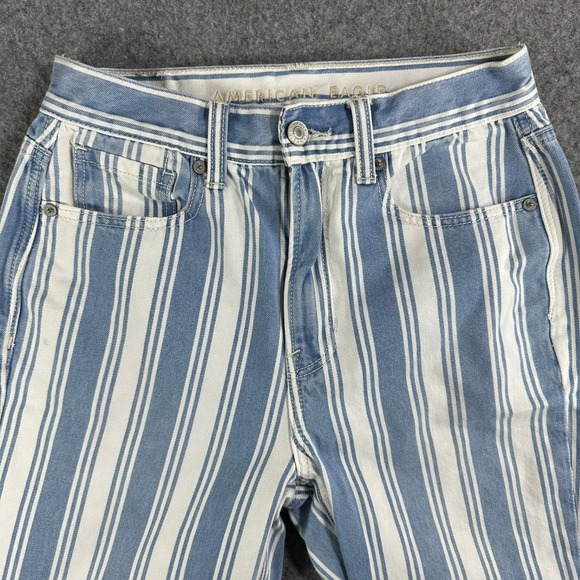 American Eagle Women's Striped Mom Jeans Size 2 Blue White High Waisted Denim - Picture 4 of 9